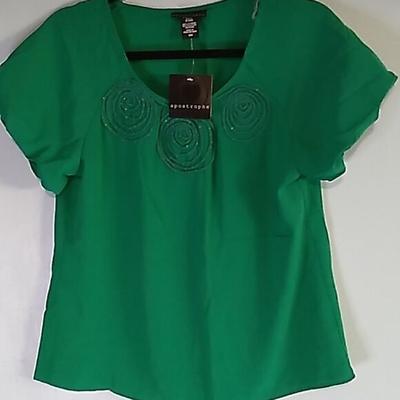 Apostrophe swirl neck green bell sleeve blouse - Picture 5 of 11